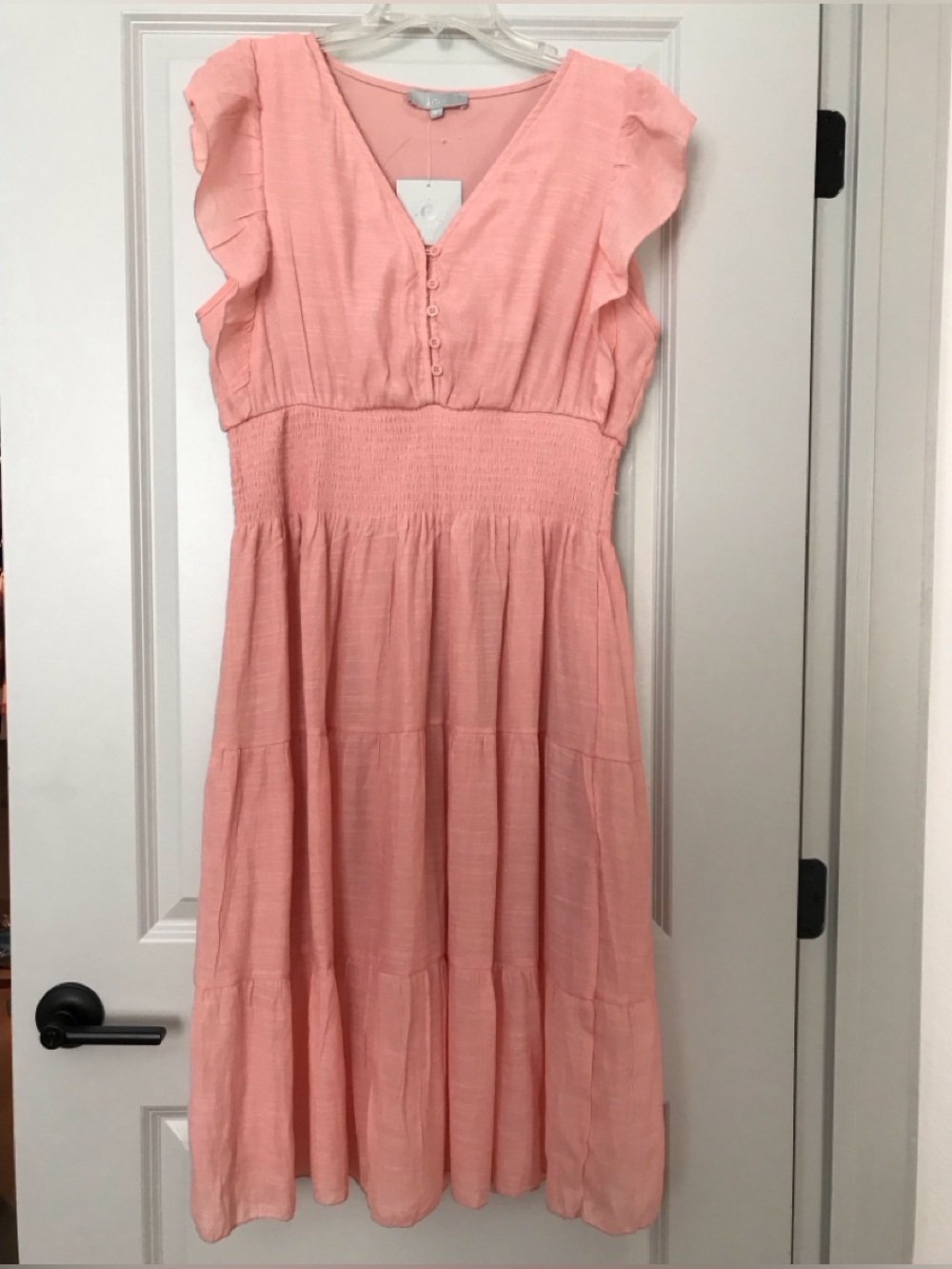 NWT- Ruffle Sleeve Smocked Waist Dress